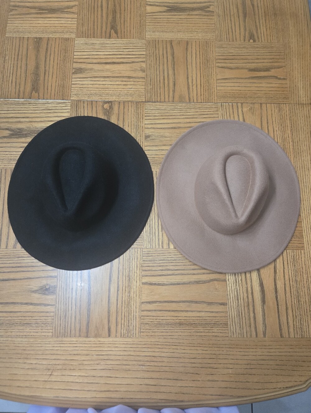 Two 100% Wool Wide Brim Hat- Black and Taupe